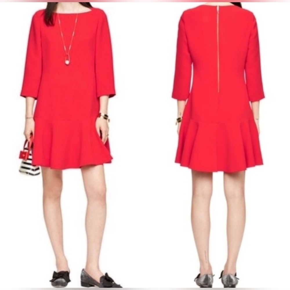 Kate Spade Red Flounce Hem Shift Dress Size 2